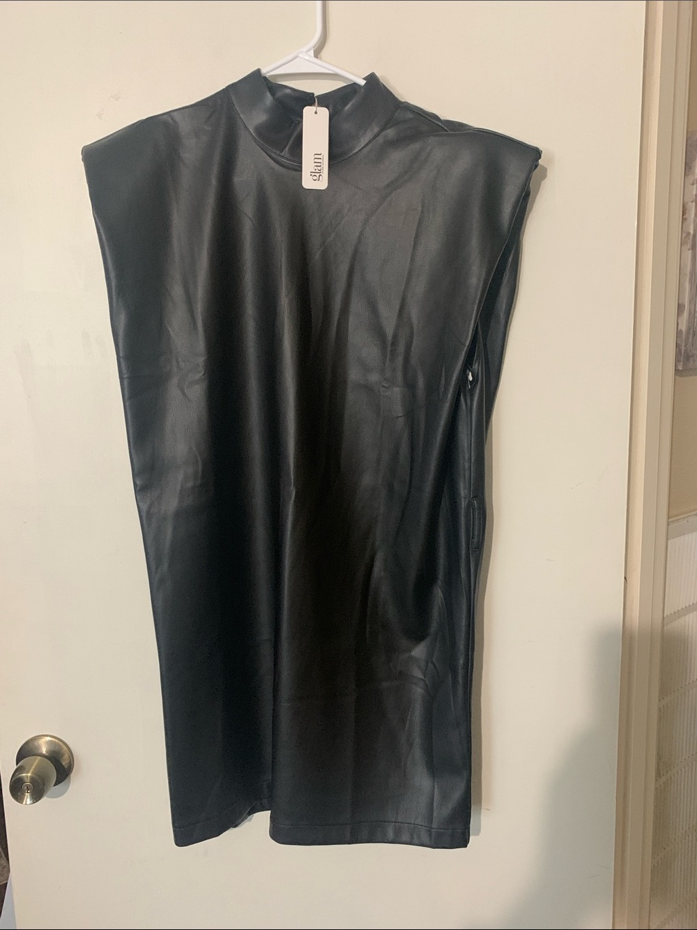 glam Sleeveless Faux Leather Tunic - Black